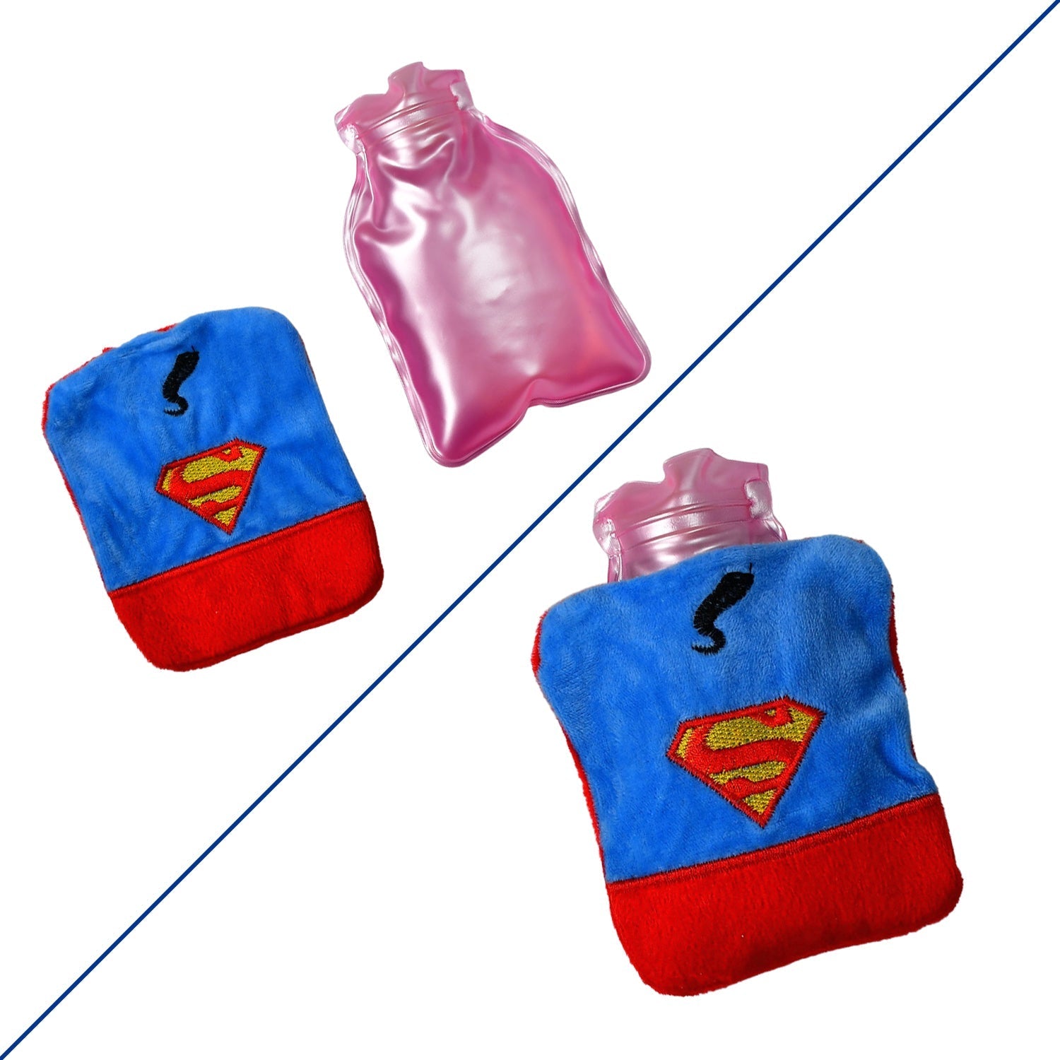 6530 Superman Print small Hot Water Bag with Cover for Pain Relief, Neck, Shoulder Pain and Hand, Feet Warmer, Menstrual Cramps. 6530 Superman Print small Hot Water Bag with Cover for Pain Relief, Neck, Shoulder Pain and Hand, Feet Warmer, Menstrual Cramps.